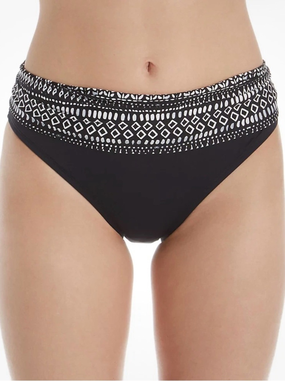 Black Bikini Bottom with Patterned Fold-Over Waistband aloha banded bottom NWT